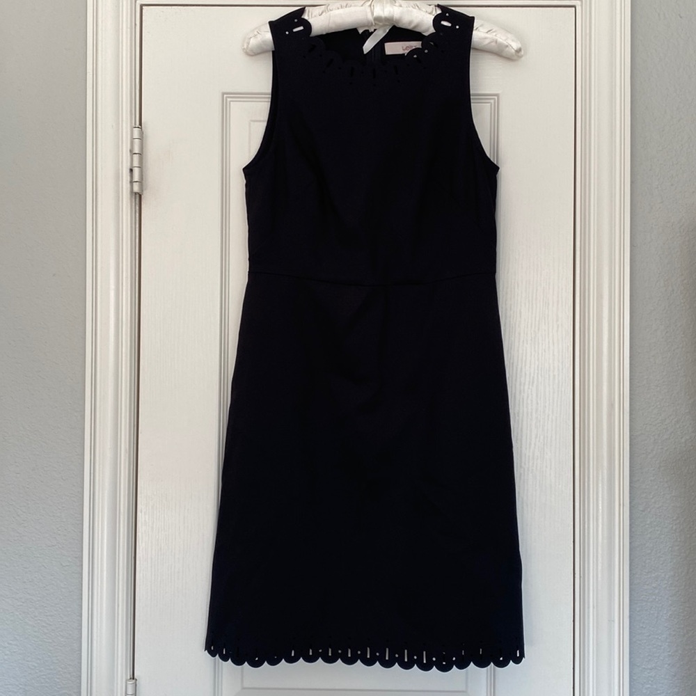 LOFT Black Scalloped Eyelet Dress